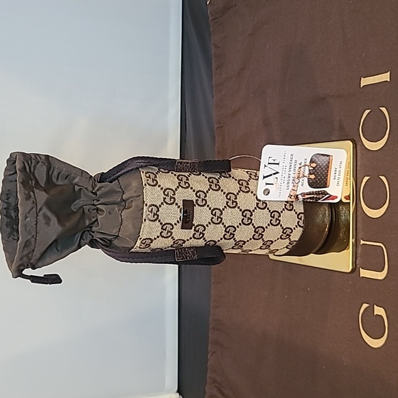 GUCCI VINTAGE 1990'S GG CANVAS/NYLON/LEATHER  DRAWSTRING BEVERAGE HOLDER - Picture 8 of 16